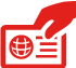 Red hand holding card icon